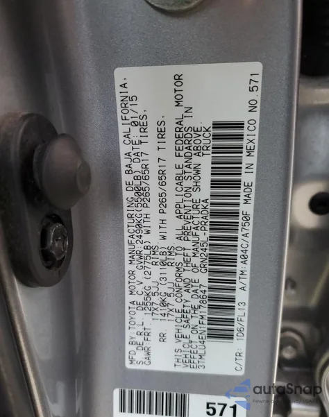 2015 Toyota Tacoma Double Cab из США, поврежденный, VIN 3TMLU4EN1FM178647